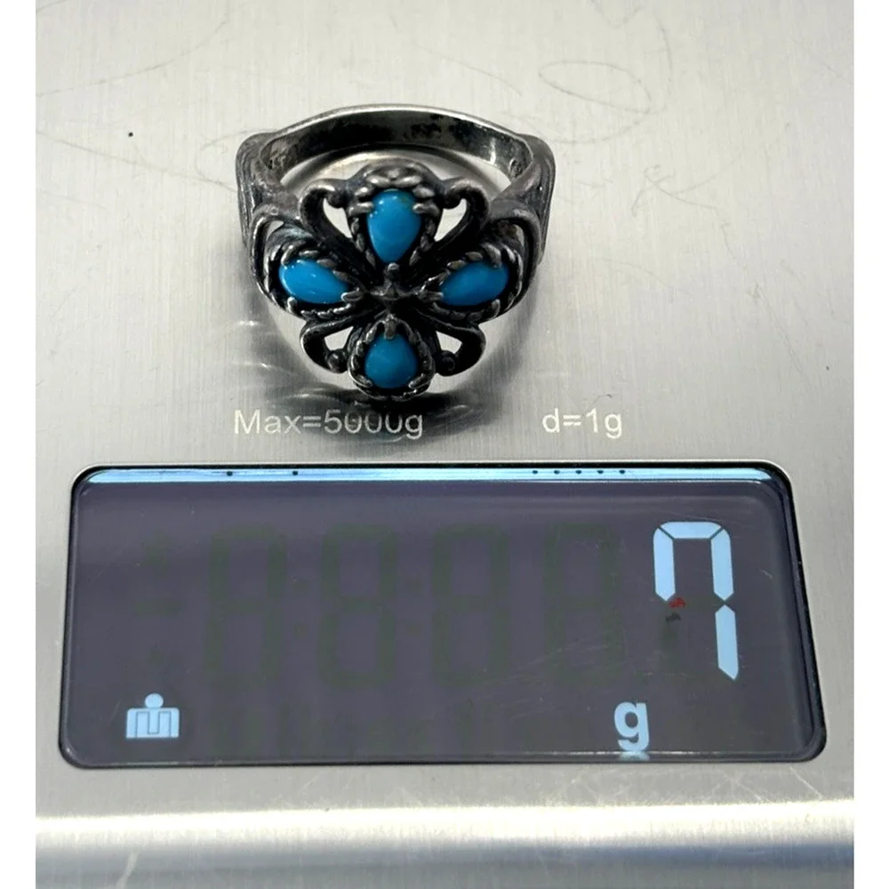 CAROLYN POLLACK Relios 925 Silver Blue Turquoise Floral Cluster Ring Size 10 7g